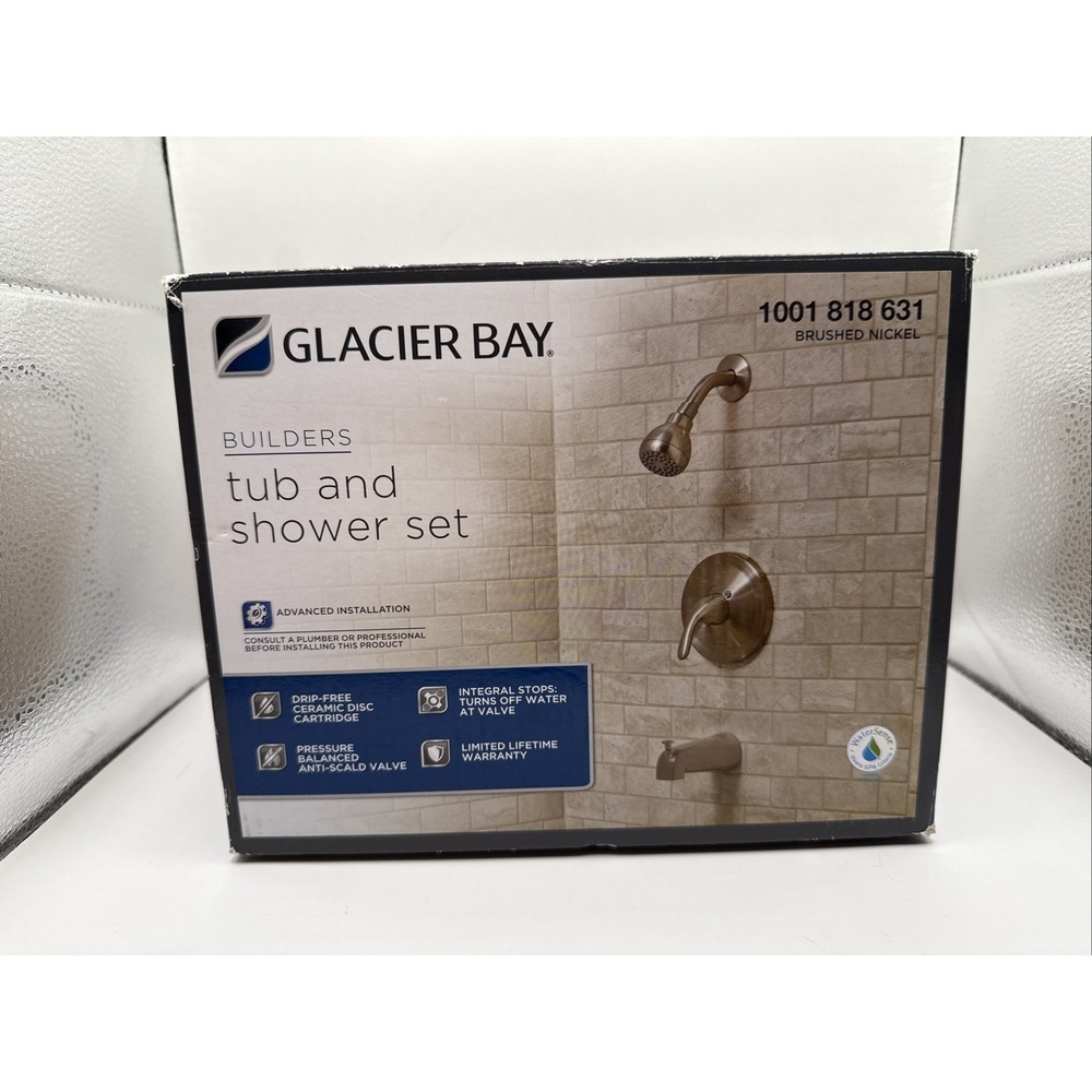 NEW! Glacier Bay One Handle Tub & Shower Faucet Set Brushed Nickel 873X-0804